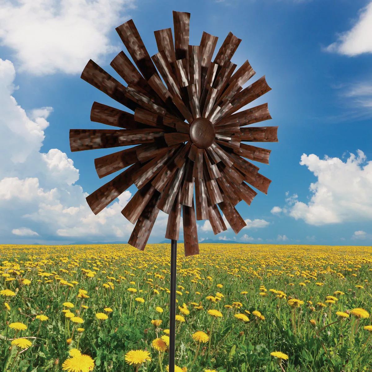 Alpine 81 In. H. Bronze Floral Kinetic Windspinner Garden Stake - photo 2