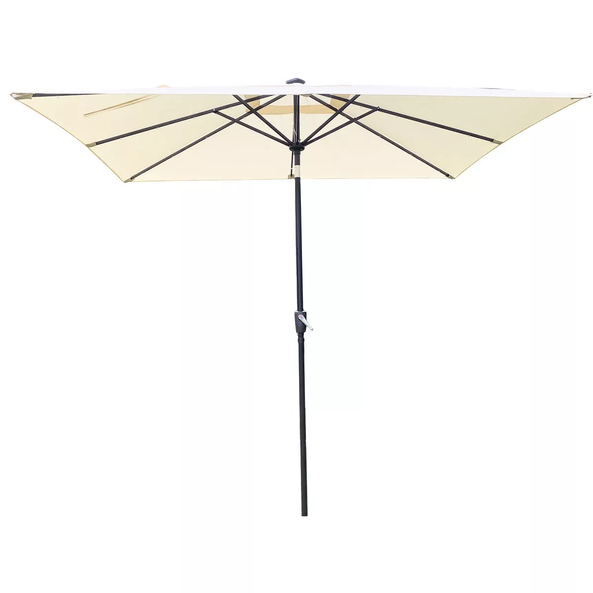 Outdoor Expressions 9 Ft. x 7 Ft. Rectangular Aluminum Tilt/Crank Cream Patio Umbrella with Solar LED Lights - photo 2