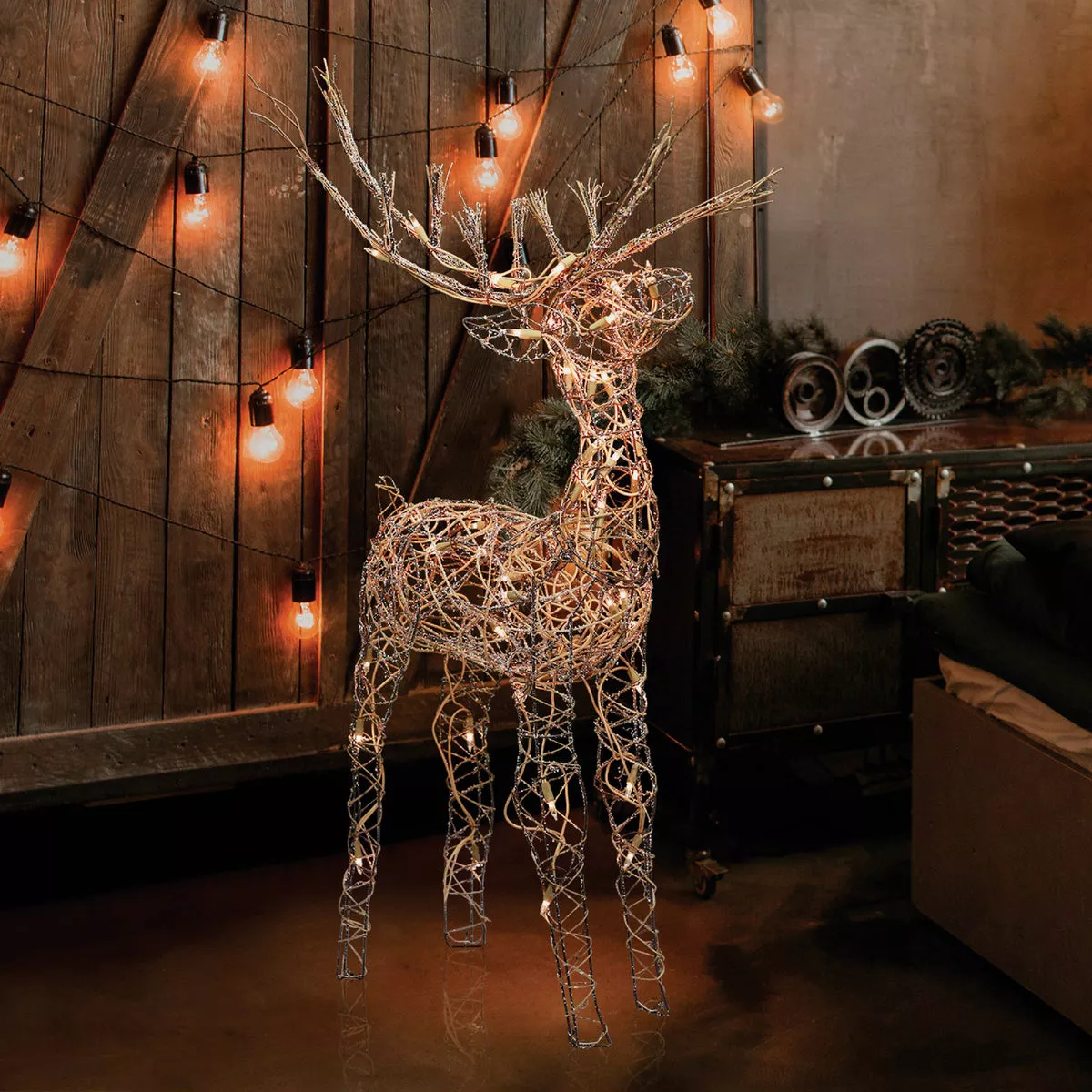Alpine 50 In. Warm White Halogen Rattan Standing Buck Lighted Decoration - photo 2