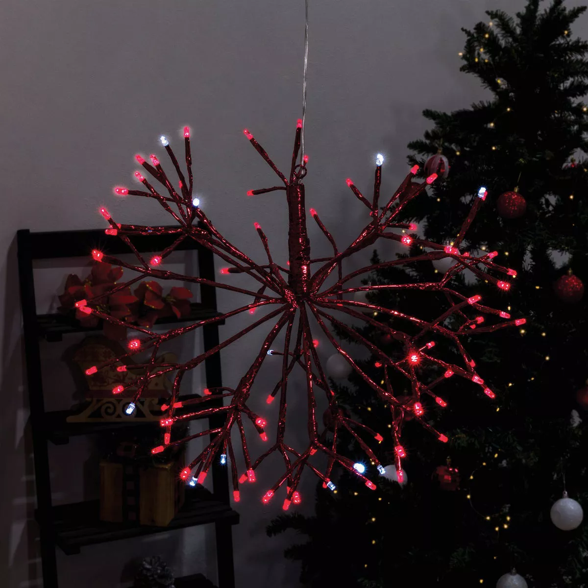 Alpine 16 In. LED 96-Bulb Red Hanging Twig Snowflake Ornament Light Decoration - photo 3