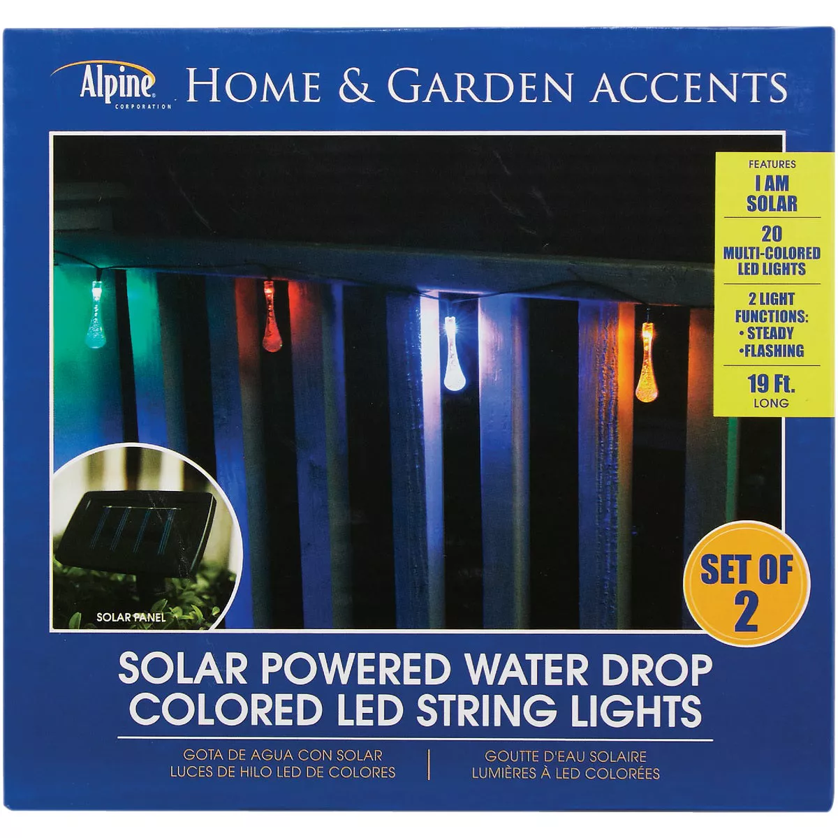 Alpine 12 Ft. 20 Multi-Color LED Waterdrop Solar Outdoor Patio String Lights (2-Pack) - photo 2