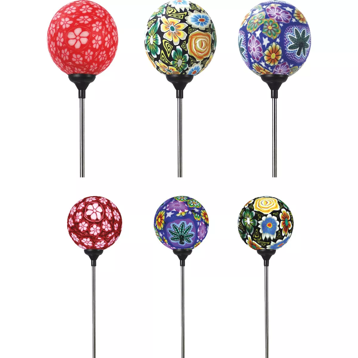 Alpine Glass 34 In. H. LED Mosaic Floral Globe Solar Stake Light