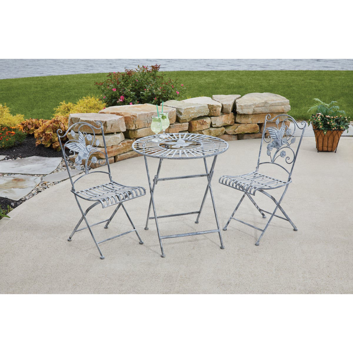 Alpine 3Piece Hummingbird Foldable Floral Bistro Set Do it Best