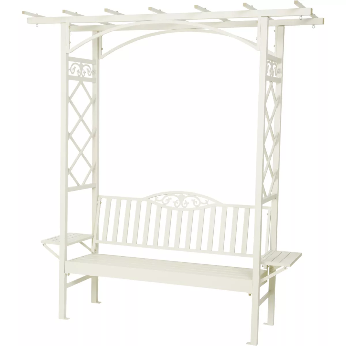 Decoris Garden Furniture Barolo 6 Ft. L. White Aluminum Bench with Folding Side Tables