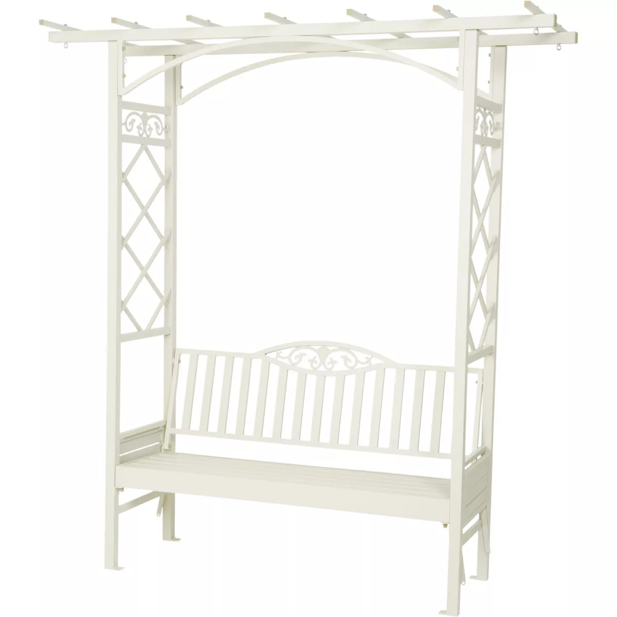 Decoris Garden Furniture Barolo 6 Ft. L. White Aluminum Bench with Folding Side Tables - photo 2