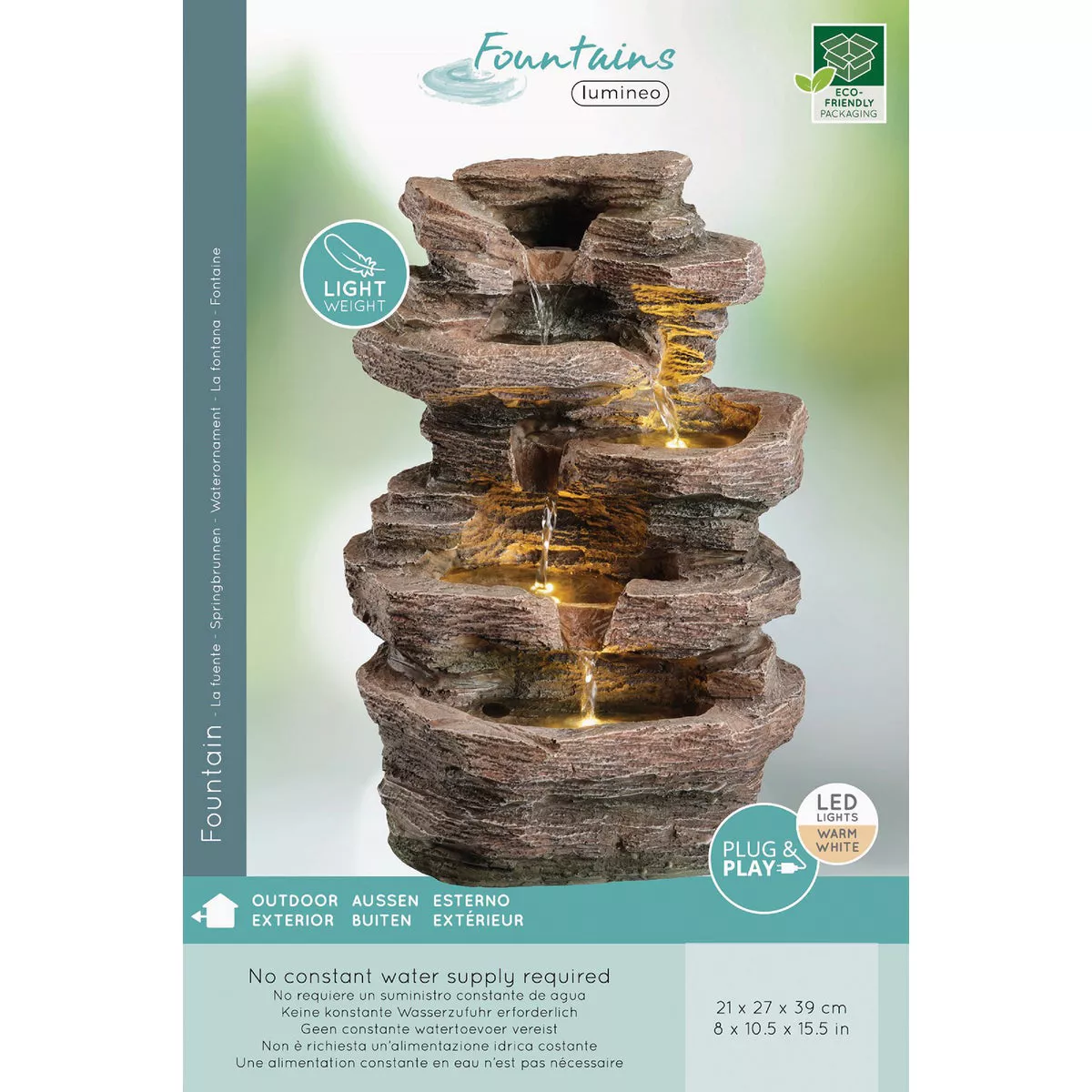 Lumineo 10.6 In. W. x 15.4 In. H. x 8.3 In. L. Polyresin Rock Waterfall Fountain - photo 2