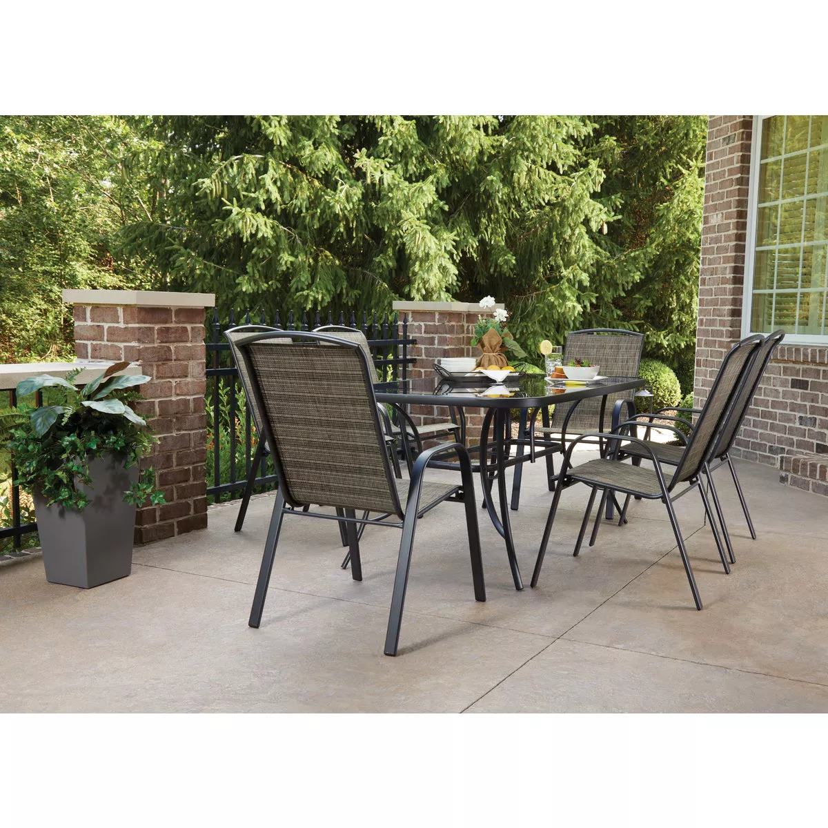 Outdoor Expressions Windsor Collection Black Steel Sling Stacking Chair - photo 3