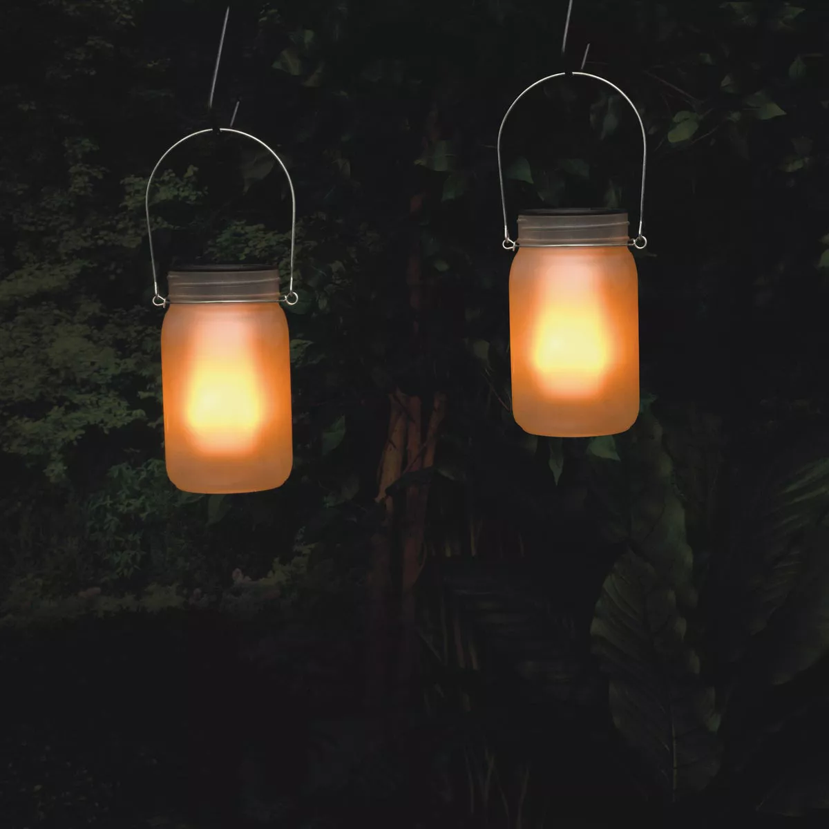 Alpine 4 In. Dia. Dancing Flame LED Solar Glass Jar Patio Lantern (Set of 2) - photo 4