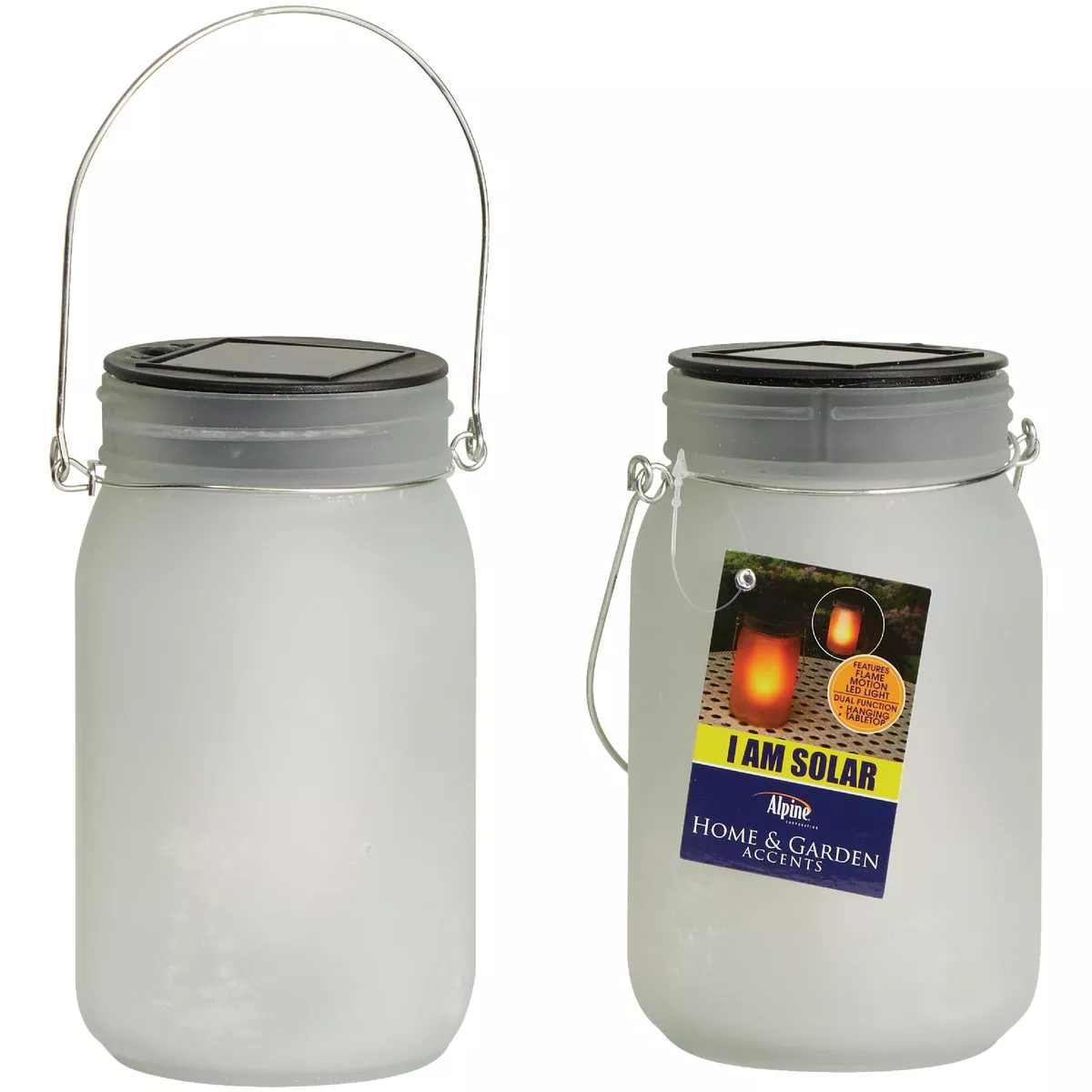 Alpine 4 In. Dia. Dancing Flame LED Solar Glass Jar Patio Lantern (Set of 2) - photo 3