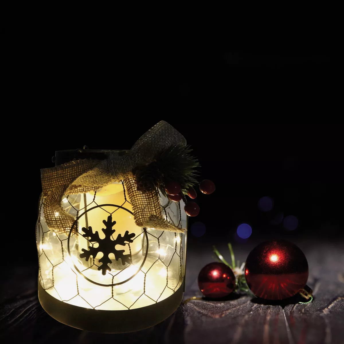 Alpine 7 In. W. x 6 In. H. x 7 In. L. LED Snowflake Lantern with Chicken Wire Holiday Decoration - photo 2