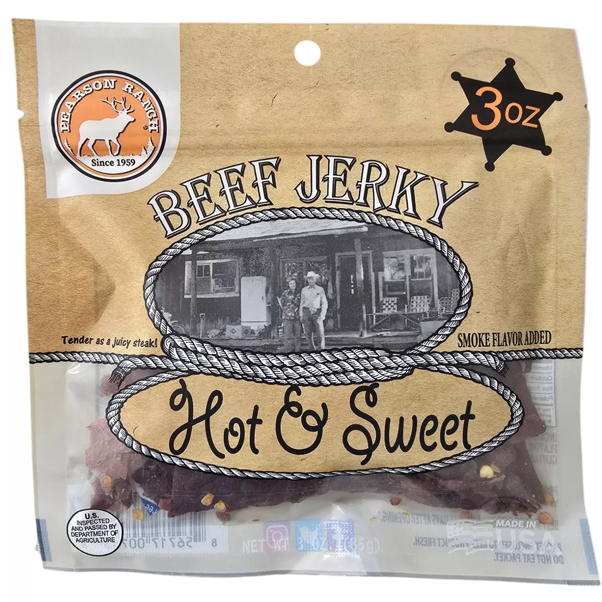 Pearson Ranch Jerky 3 Oz. Hot & Sweet Premium Whole Muscle Jerky | True ...