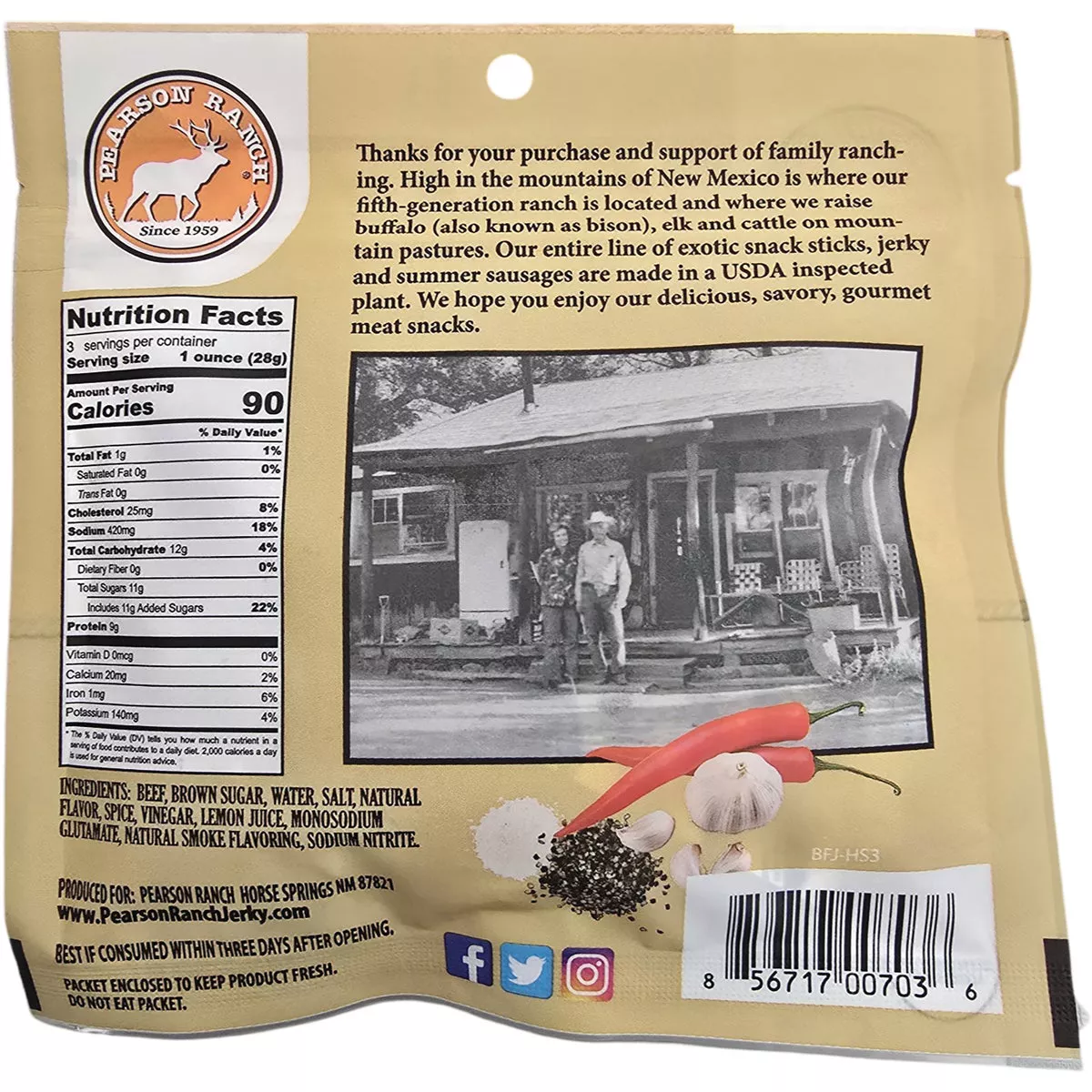 Pearson Ranch Jerky 3 Oz. Hot & Sweet Premium Whole Muscle Jerky | True ...