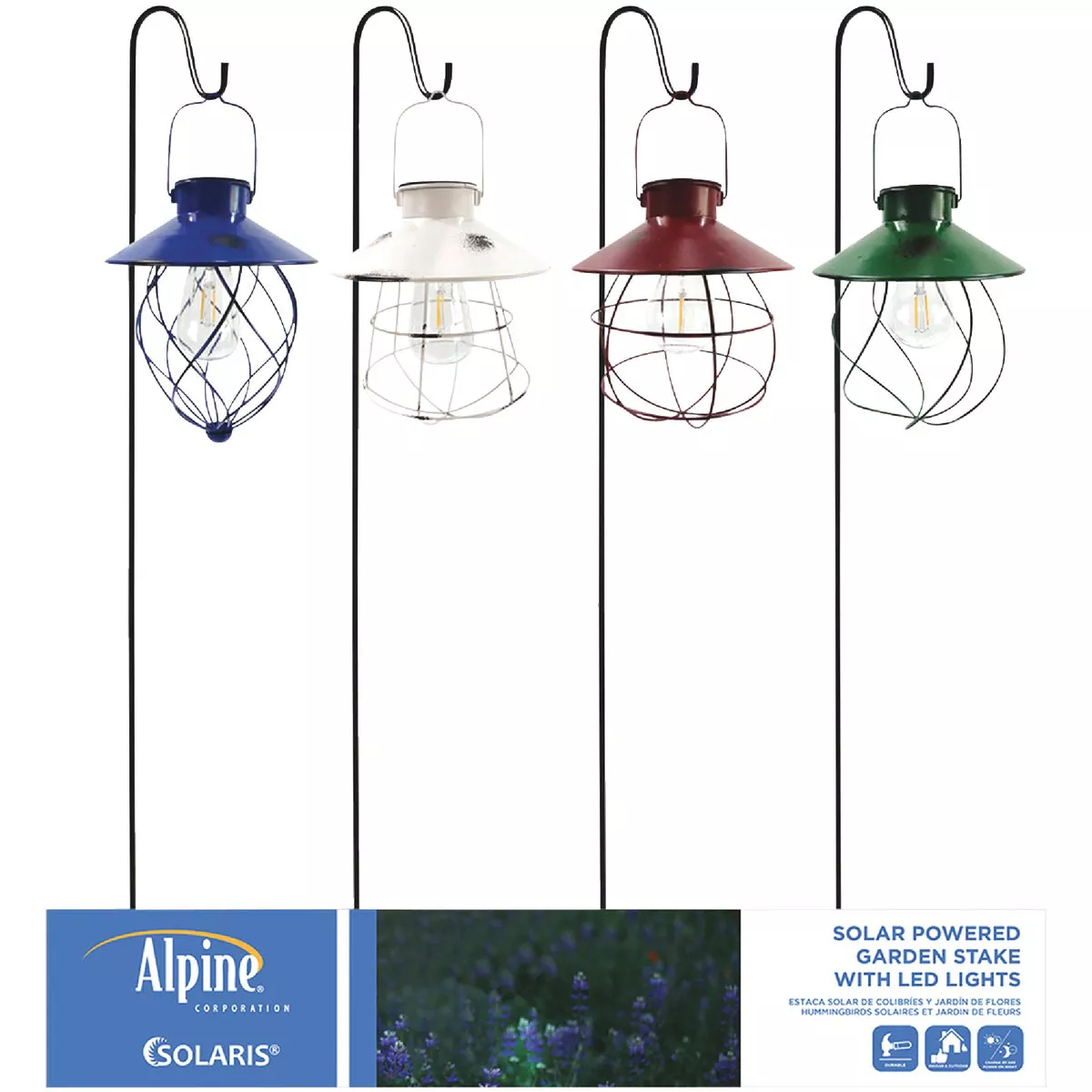 Alpine Metal 42 In. H. LED Solar Hanging Lantern with Hook Stake