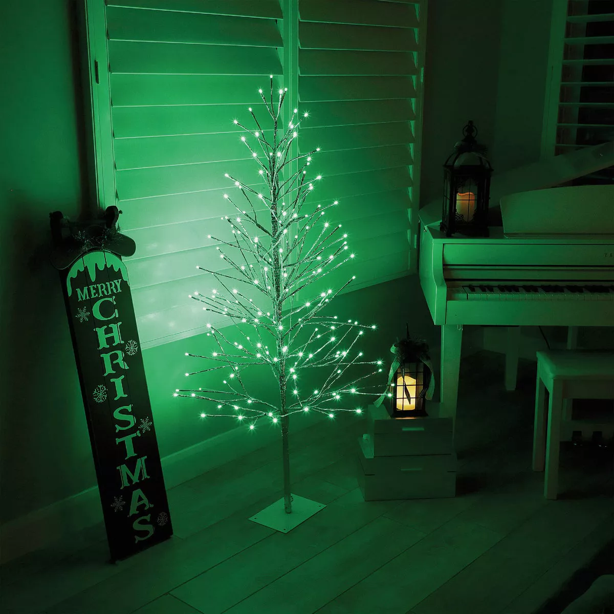 Alpine 60 In. Silver Christmas Tree with Green LED Lights - photo 3