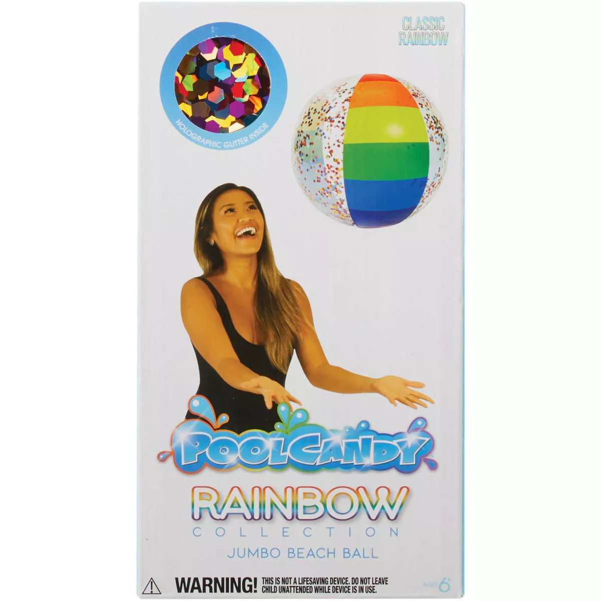 PoolCandy Classic Rainbow Glitter Jumbo 13.75 In. Beach Ball - photo 2
