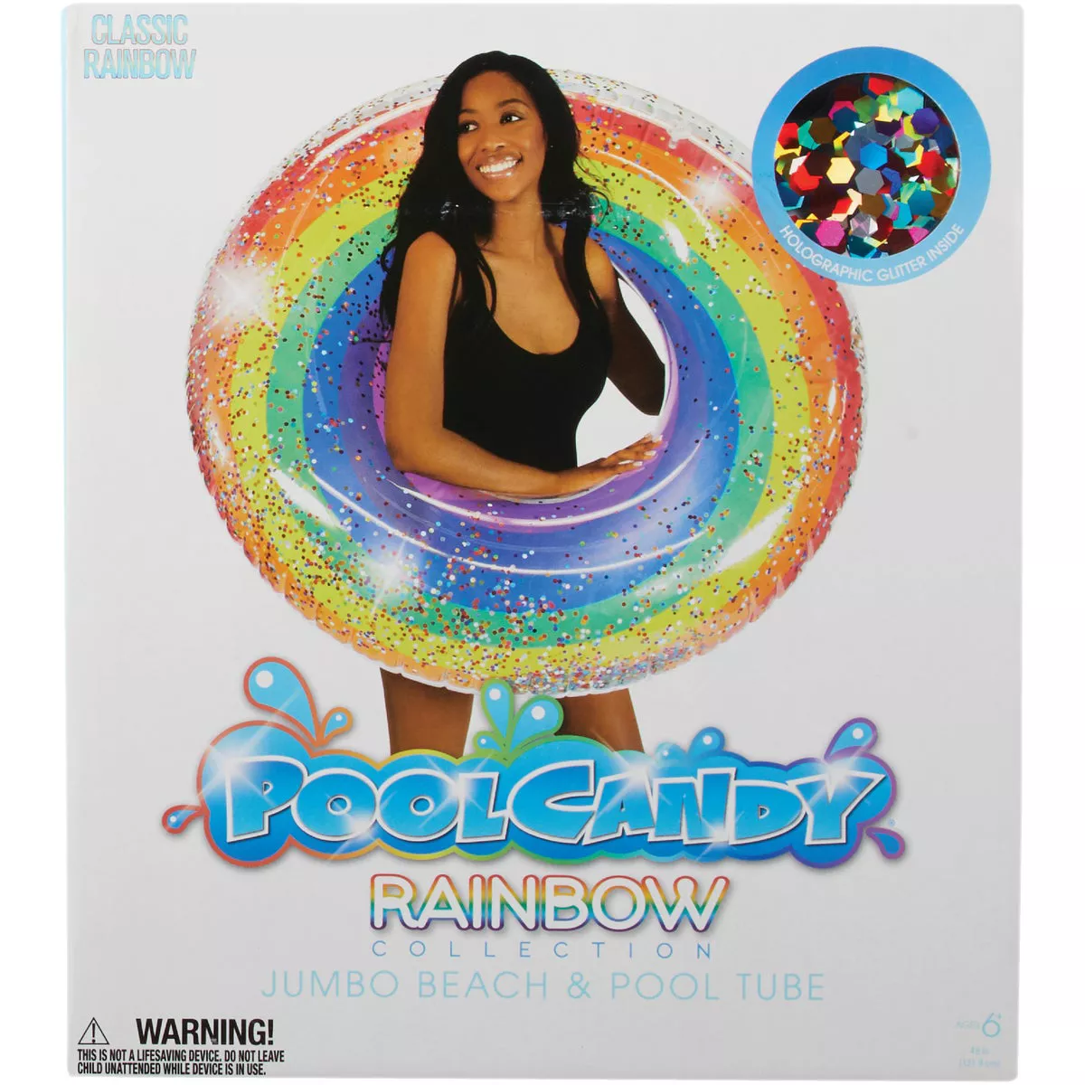 PoolCandy 42 In. Large Classic Rainbow Glitter Pool Tube Float - photo 2