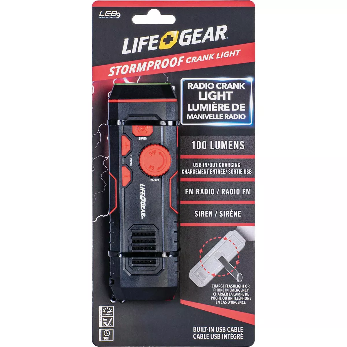 Life Gear Storm Proof LED 100 Lm. Crank Emergency Light and Radio