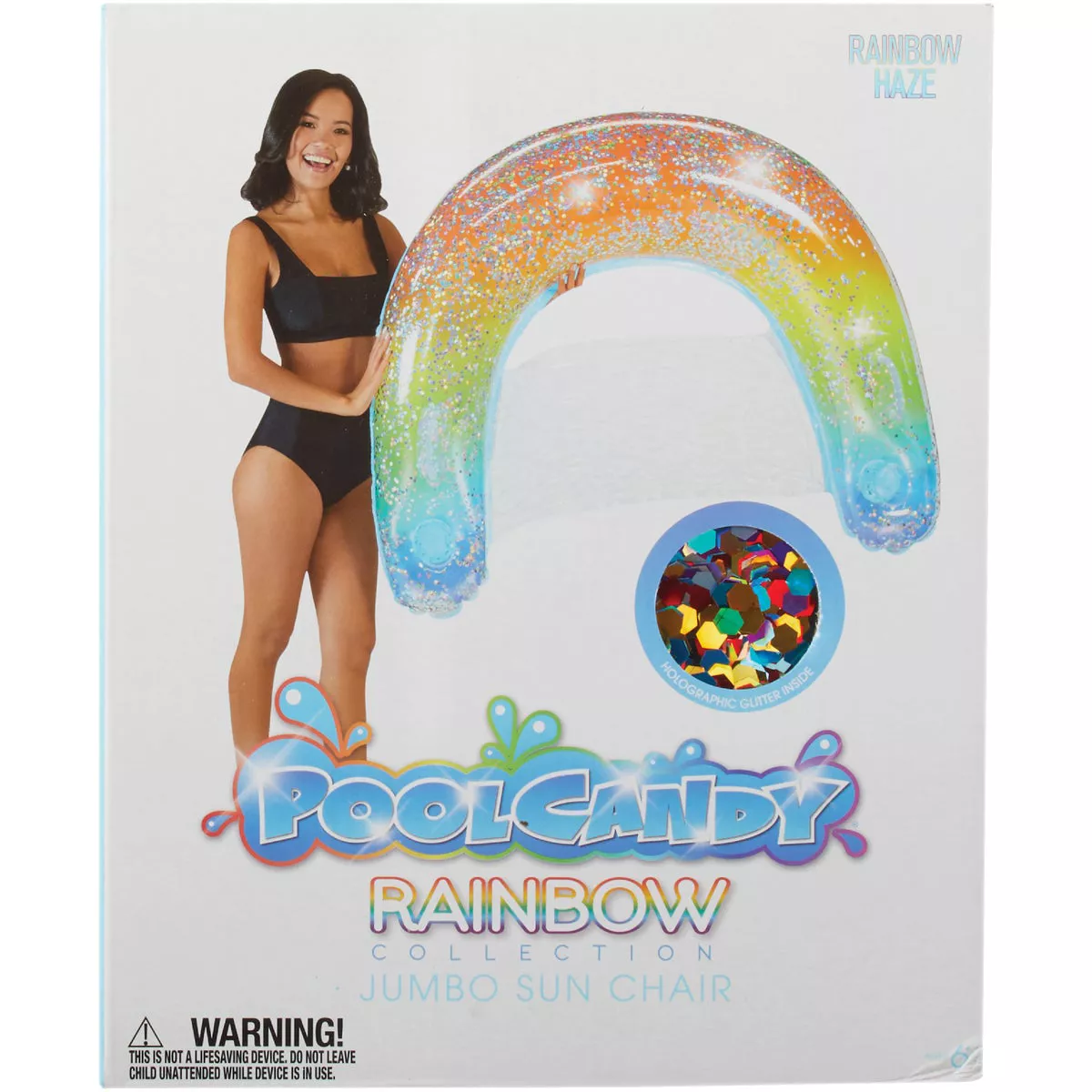 PoolCandy Ride-On 48 In. Classic Rainbow Jumbo Glitter Inflatable Pool Chair - photo 3