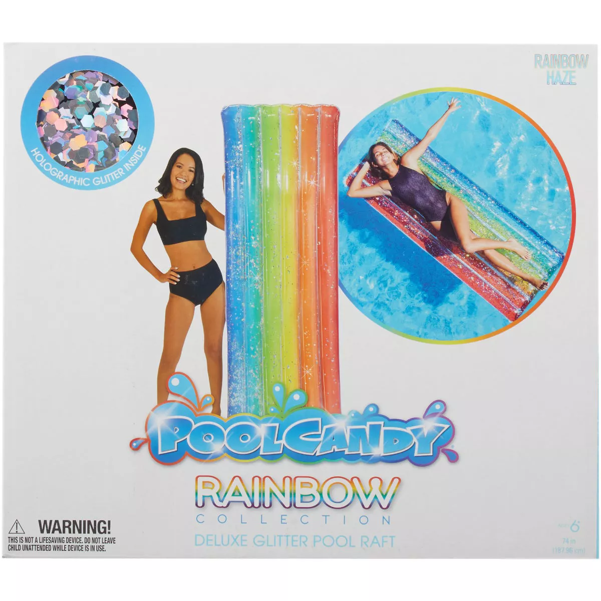 PoolCandy Ride-On 74 In. x 30 In. Rainbow Haze Deluxe Pool Raft - photo 2