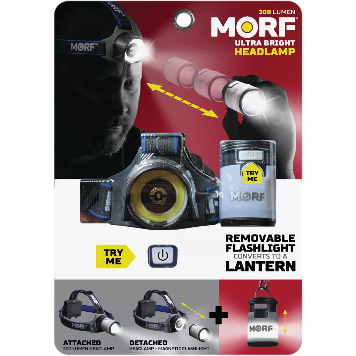 Police Security MORF 300 Lm. LED 4AA 3-In-1 Removable Lantern Headlamp - photo 2