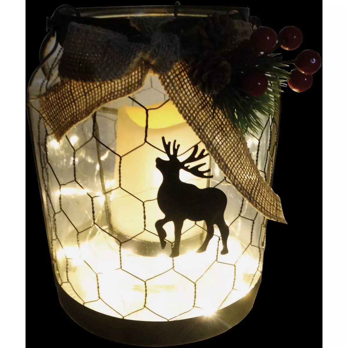 Alpine 7 In. W. x 9 In. H. x 7 In. L. LED Reindeer Lantern with Chicken Wire Holiday Decoration - photo 3