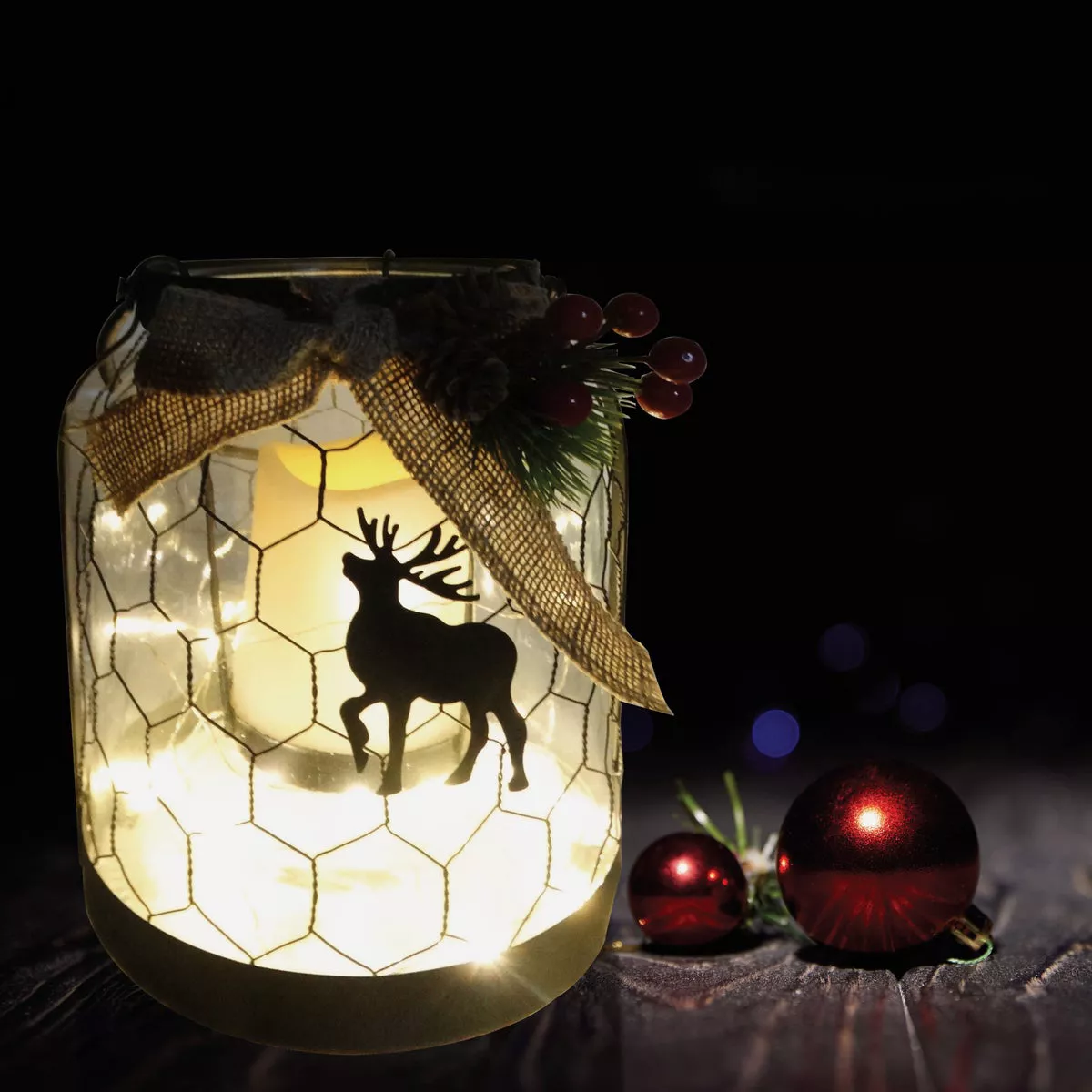 Alpine 7 In. W. x 9 In. H. x 7 In. L. LED Reindeer Lantern with Chicken Wire Holiday Decoration - photo 2