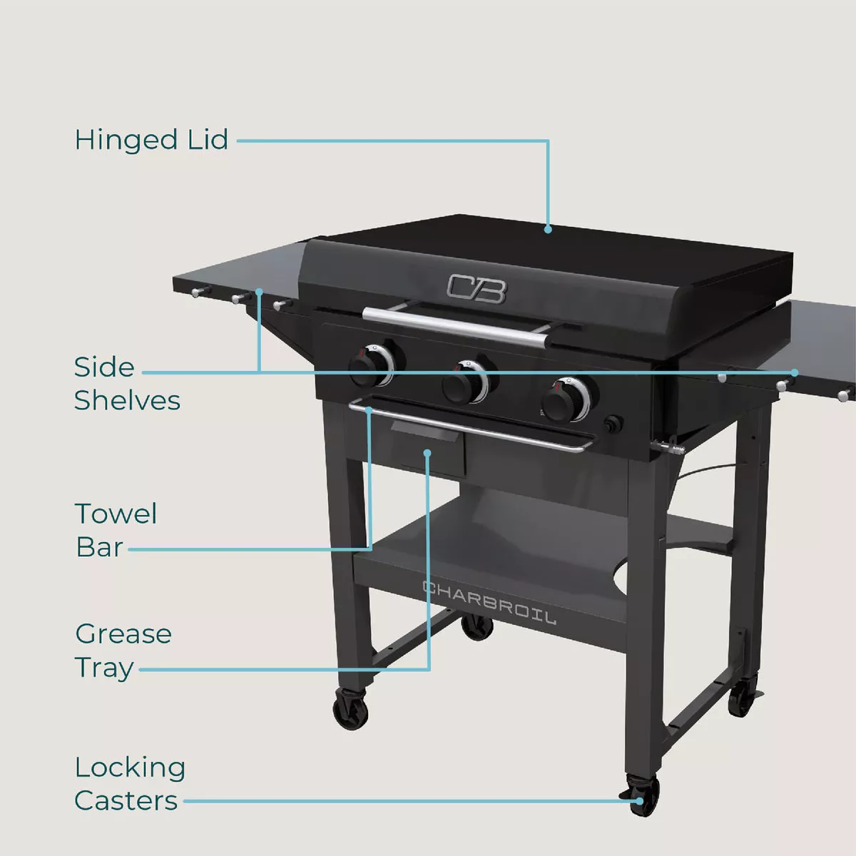 Char-Broil 28 In. XL Performance Series Propane Gas Griddle with Cart 3 Burner Flat Top Grill, Black - photo 2