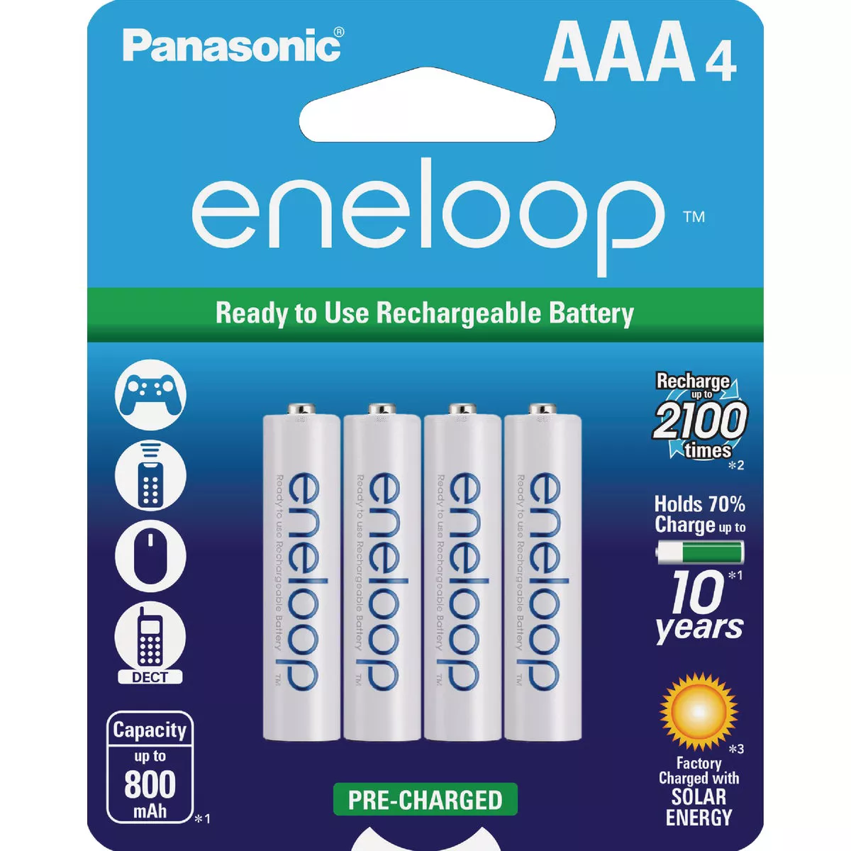 Panasonic Eneloop AAA Ni-MH Pre-Charged Rechargeable Solar Batteries (4-Pack)