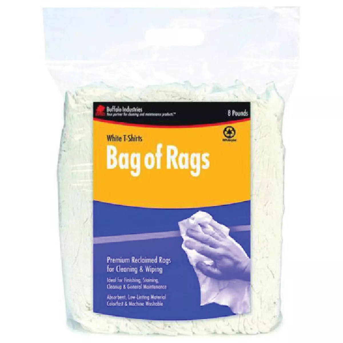 Buffalo Industries White 100% Recycled Pre-Bleached Knit T-Shirt Rags