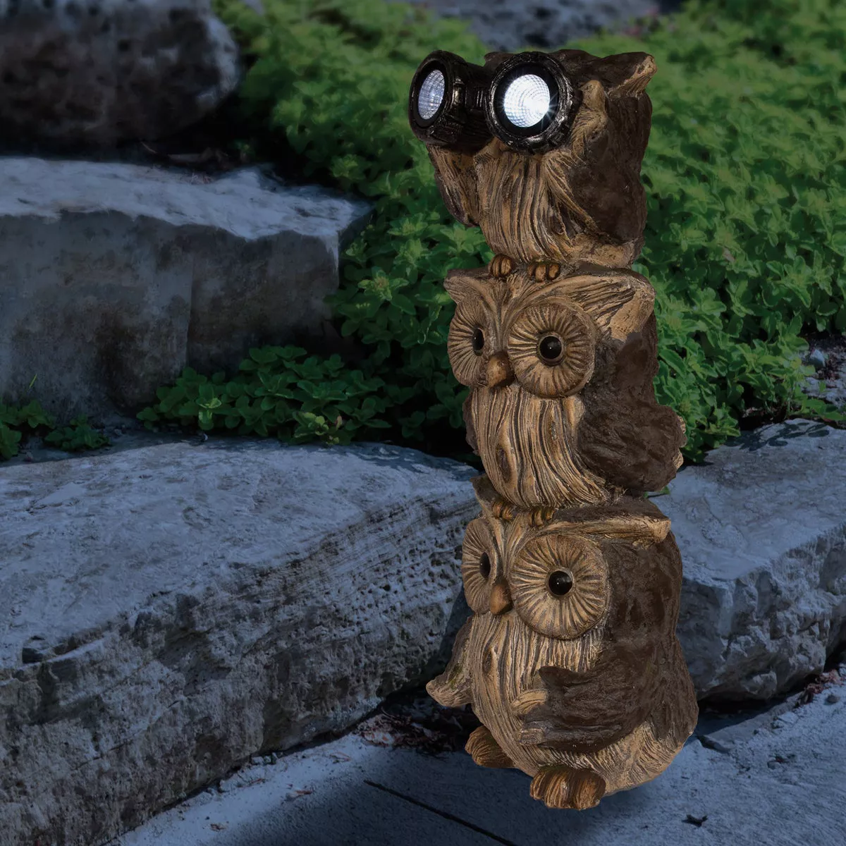 Alpine 25 In. H. Solar 3-Owl Statue with LED Binoculars - photo 5