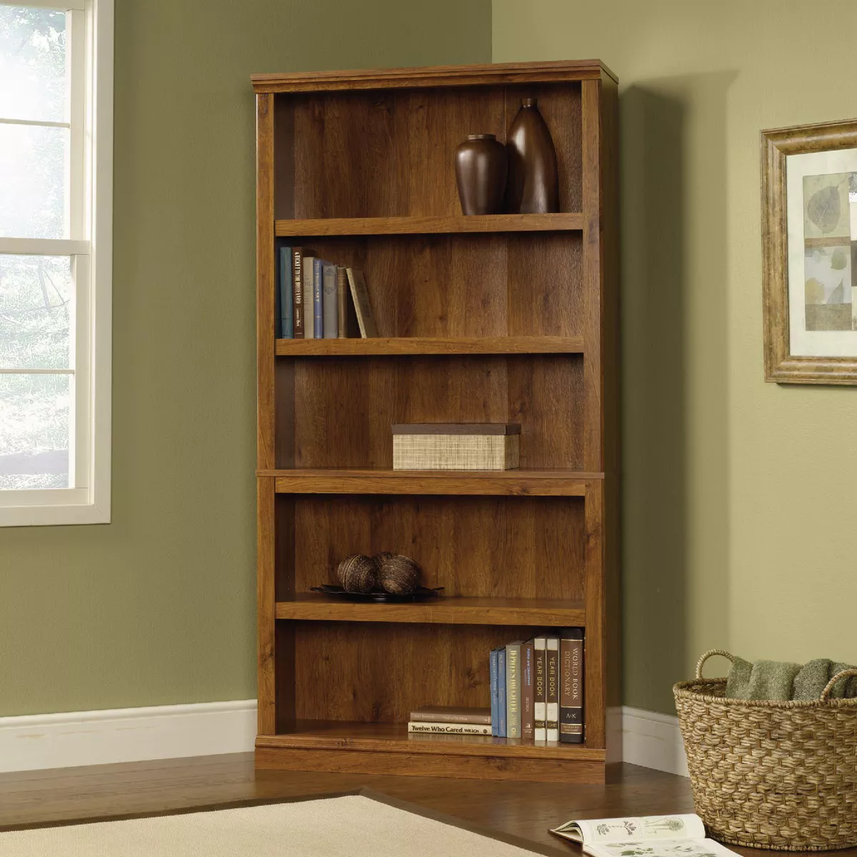 Sauder Abbey Oak 5-Shelf Deluxe Bookcase