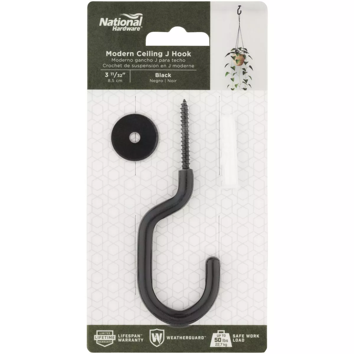 National Hardware 32 In. Black Steel Modern Ceiling J-Hook Plant Hanger - photo 2