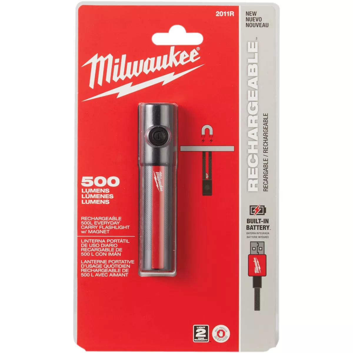 milwaukee compact flashlight 2162-21 REDLITHIUM USB 2,000L Slide Focus eye beam is designed to combine the accuracy and intensity of spotlighting with the widespread coverage of floodlighting for the ability to search Milwaukee 2011R Rechargeable 500L Everyday