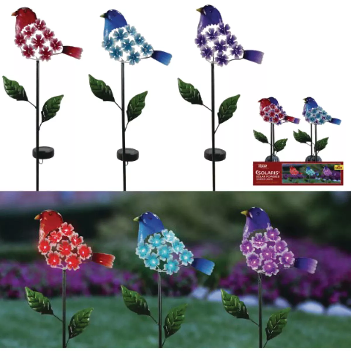 Alpine Solaris Plastic Hydrangea Floral Bird Solar Garden Stake | True ...