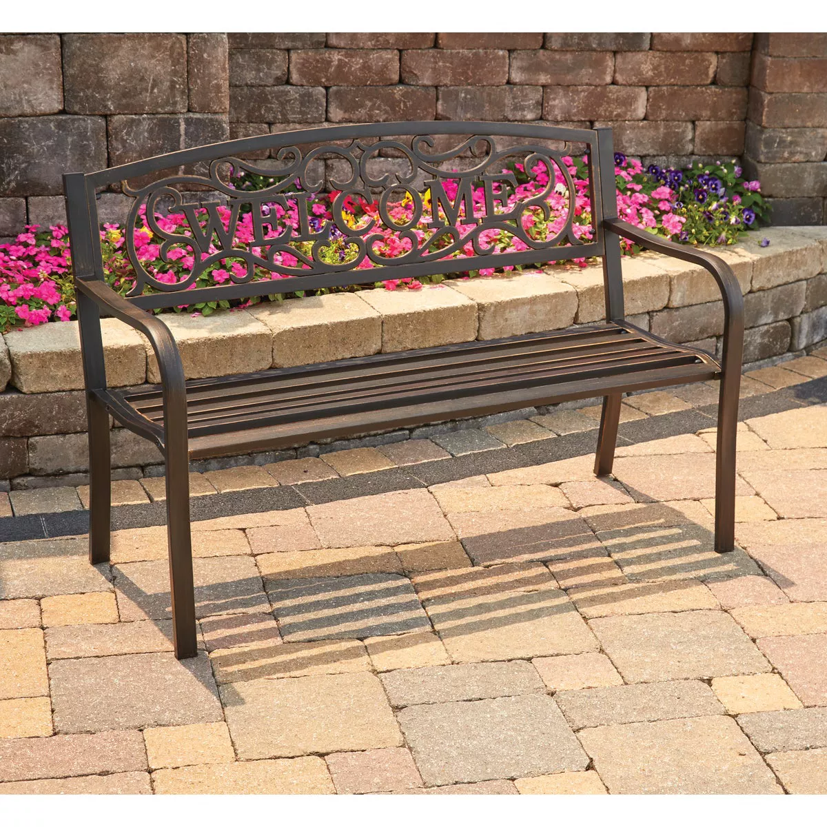 Outdoor Expressions 50 In. Black Steel Welcome Steel Bench - photo 3