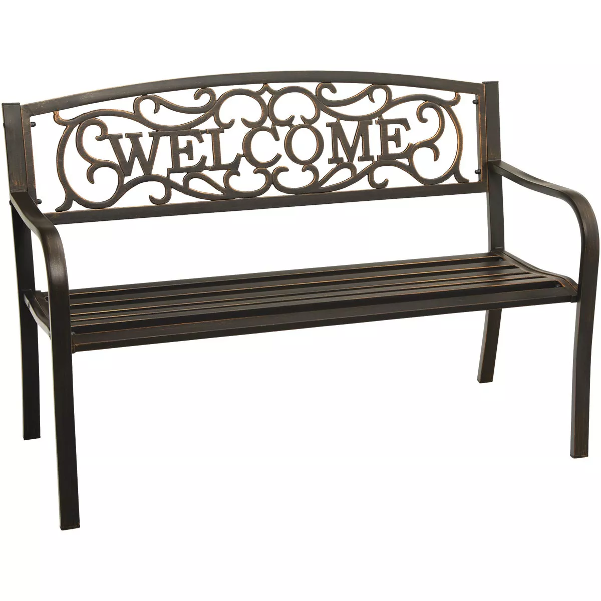 Outdoor Expressions 50 In. Black Steel Welcome Steel Bench - photo 5