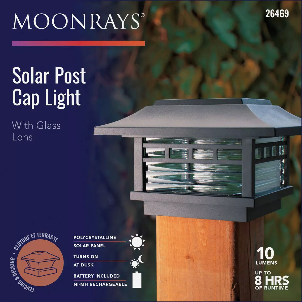 Moonrays Black LED Solar Post Cap with Ribbed Glass Lens