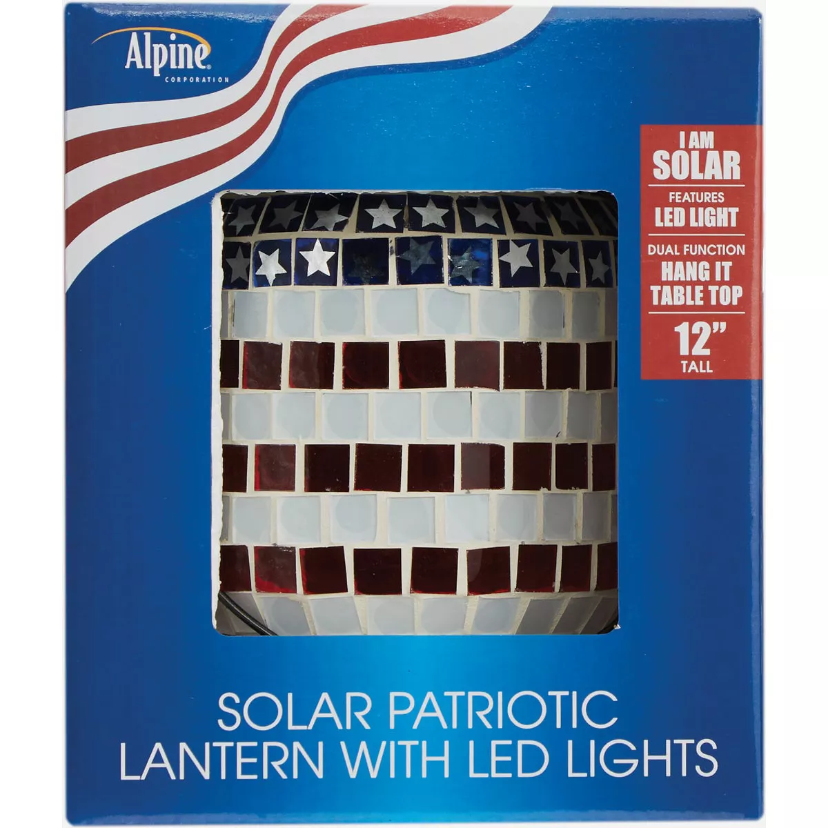 Alpine 5 In. W. x 12 In. H. x 7 In. L. Patriotic Americana Solar LED Patio Lantern - photo 2