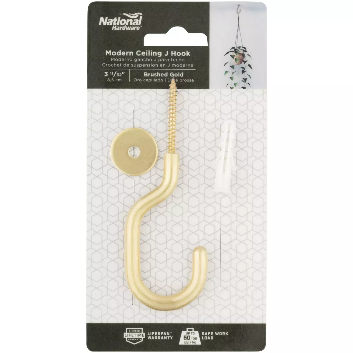 National Hardware 32 In. Brushed Gold Steel Modern Ceiling J-Hook Plant Hanger - photo 3