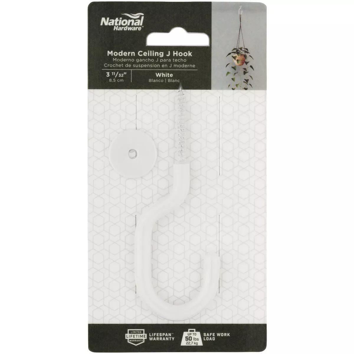 National Hardware 32 In. White Steel Modern Ceiling J-Hook Plant Hanger - photo 2