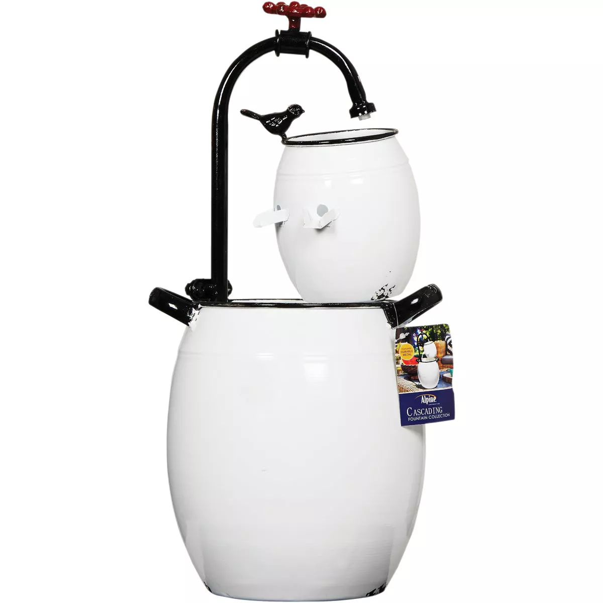 Alpine 8 In. W. x 19 In. H. x 8-1/2 In. L. White Enameled Iron Barrels & Faucet Tabletop Fountain - photo 2