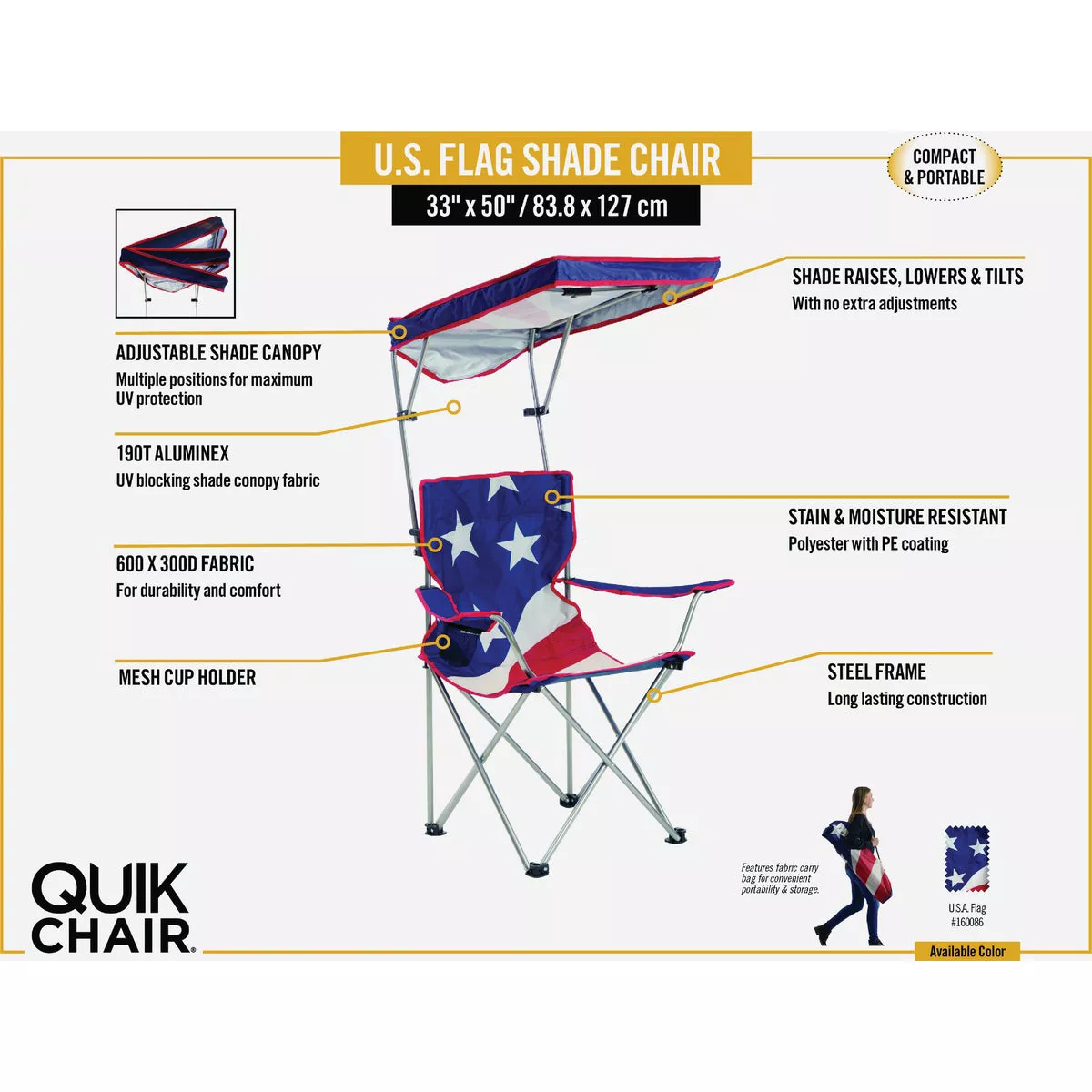 Quik Shade U.S. Flag 190T Aluminux Folding Chair - photo 3