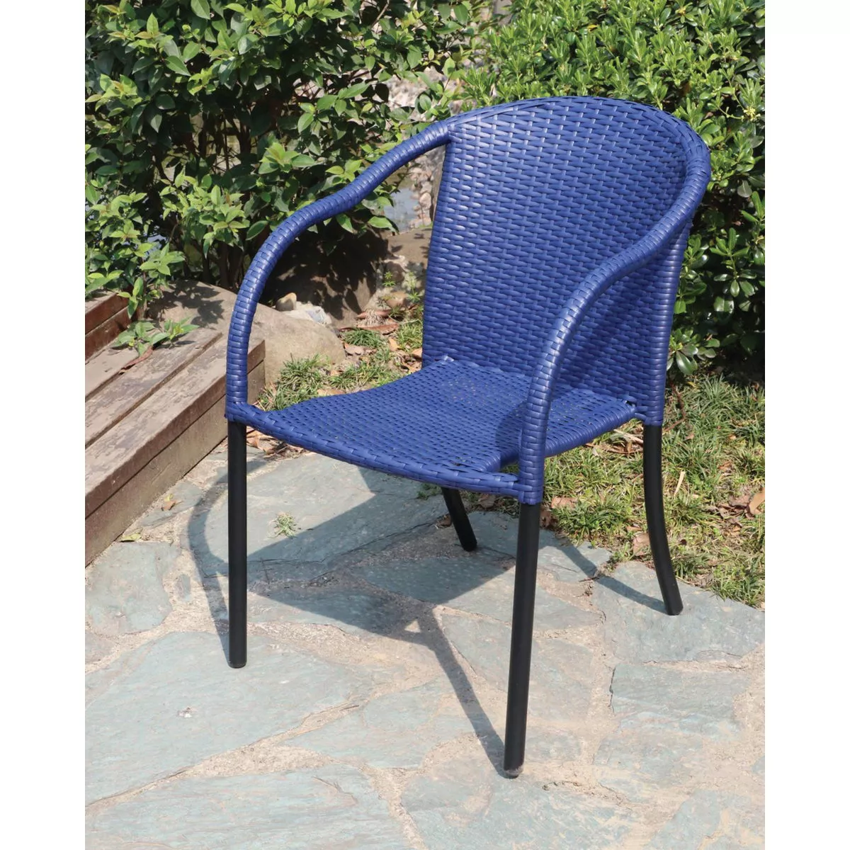 Coronado Casuals Blue Wicker Steel Frame Stackable Chair - photo 2