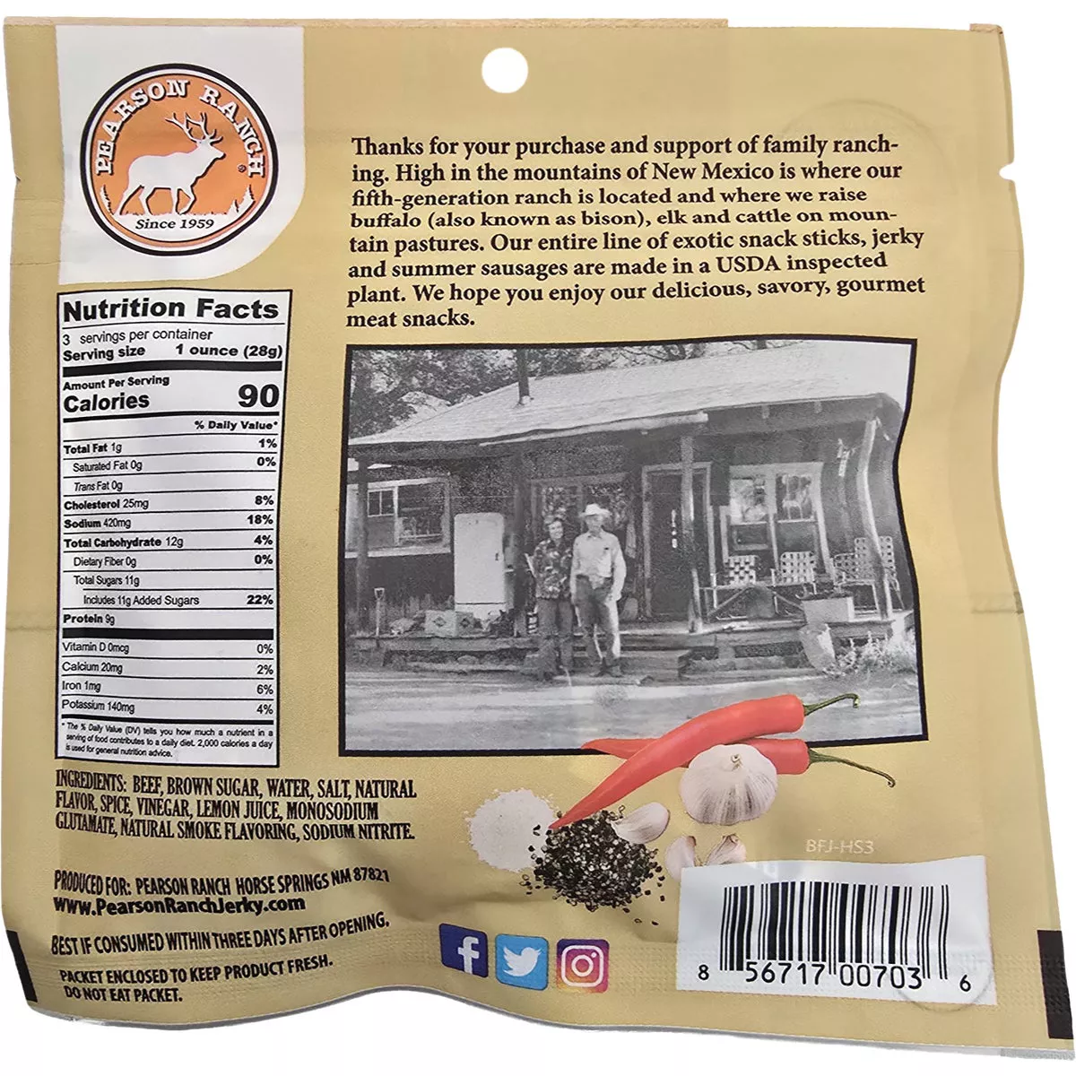 Pearson Ranch Jerky 3 Oz. Cowboy Original Premium Whole Muscle Jerky ...