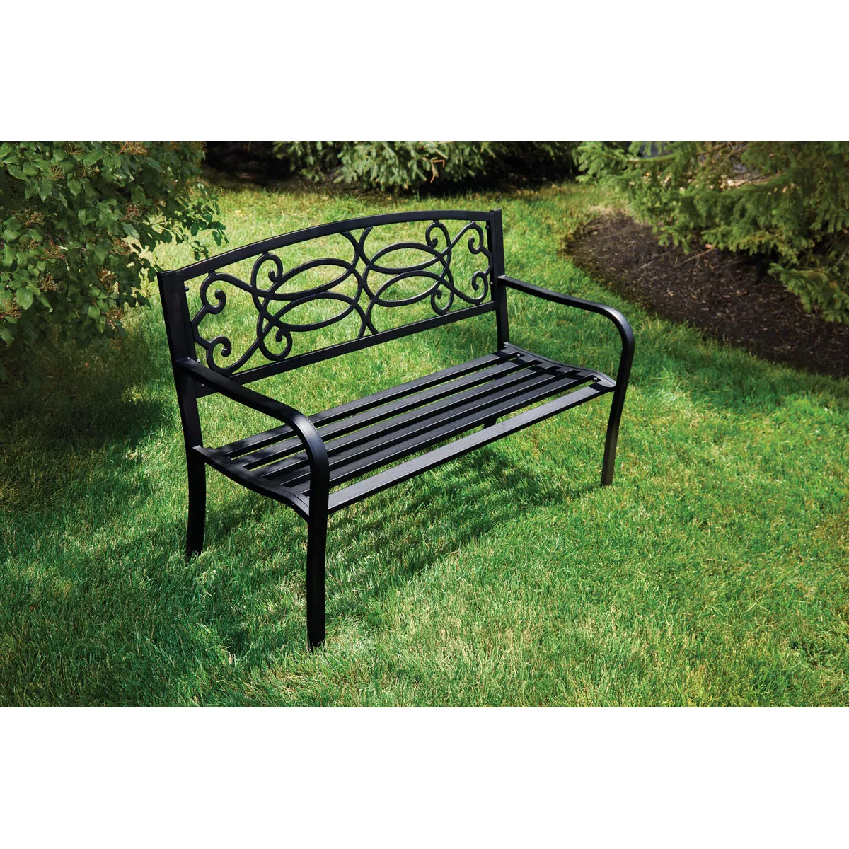 Outdoor Expressions Kensington 50 In. L. Black Steel Bench - photo 2