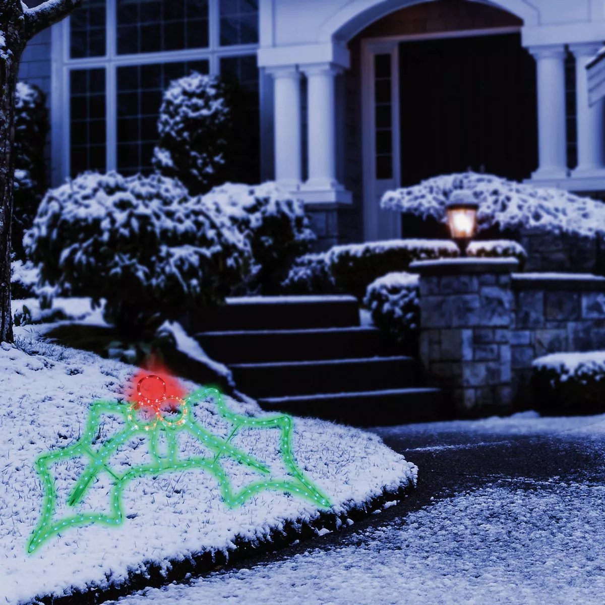 Alpine 36 In. Red & Green Motion LED Holly Leaves Lighted Decoration - photo 2