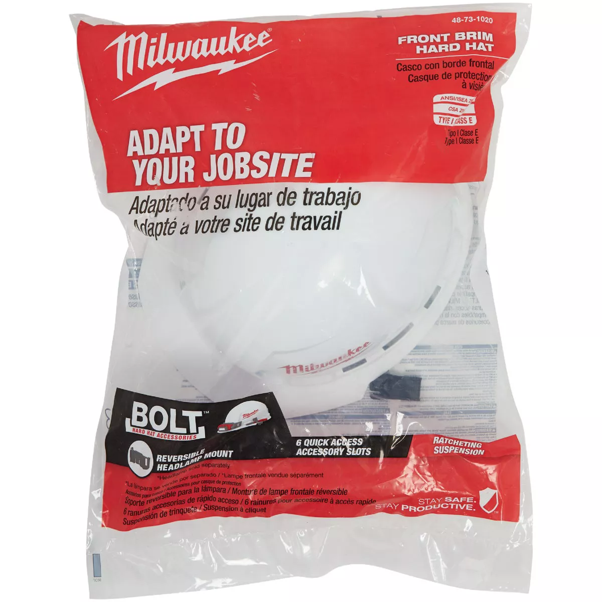 Milwaukee White Front Brim Ratcheting Type 1 Class E Hard Hat - photo 2