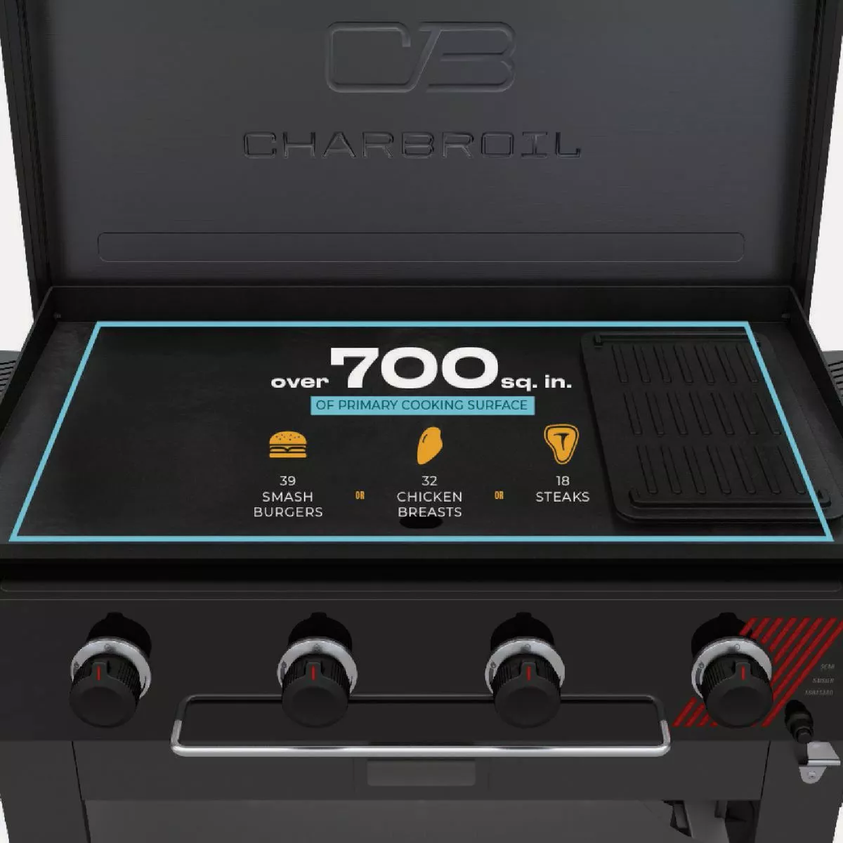 Char-Broil 36 In. Performance Series Deluxe Propane Gas Griddle with Cart 4 Burner Flat Top Grill, Black - photo 3