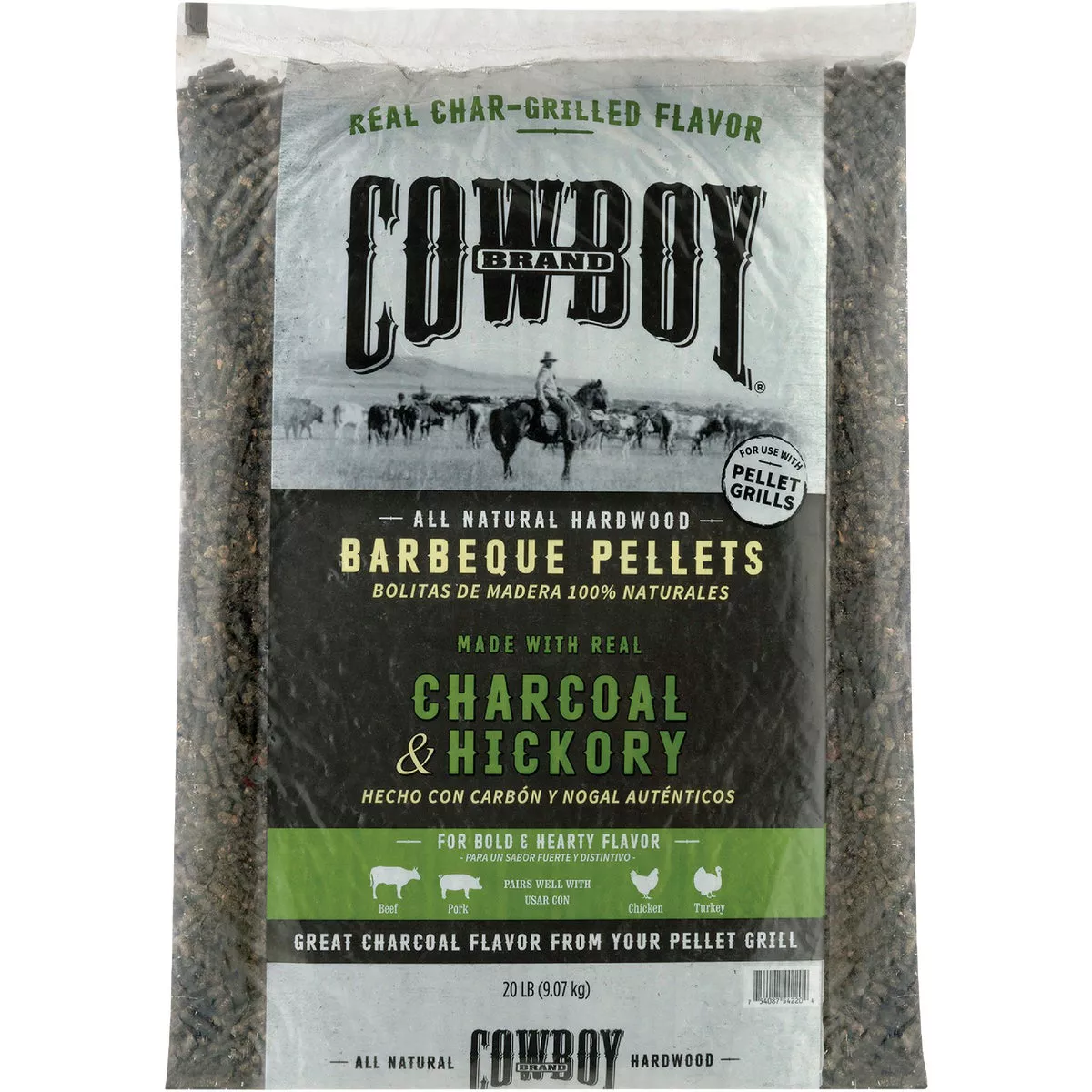 Cowboy 20 Lb. Charcoal & Hickory Barbeque Pellets