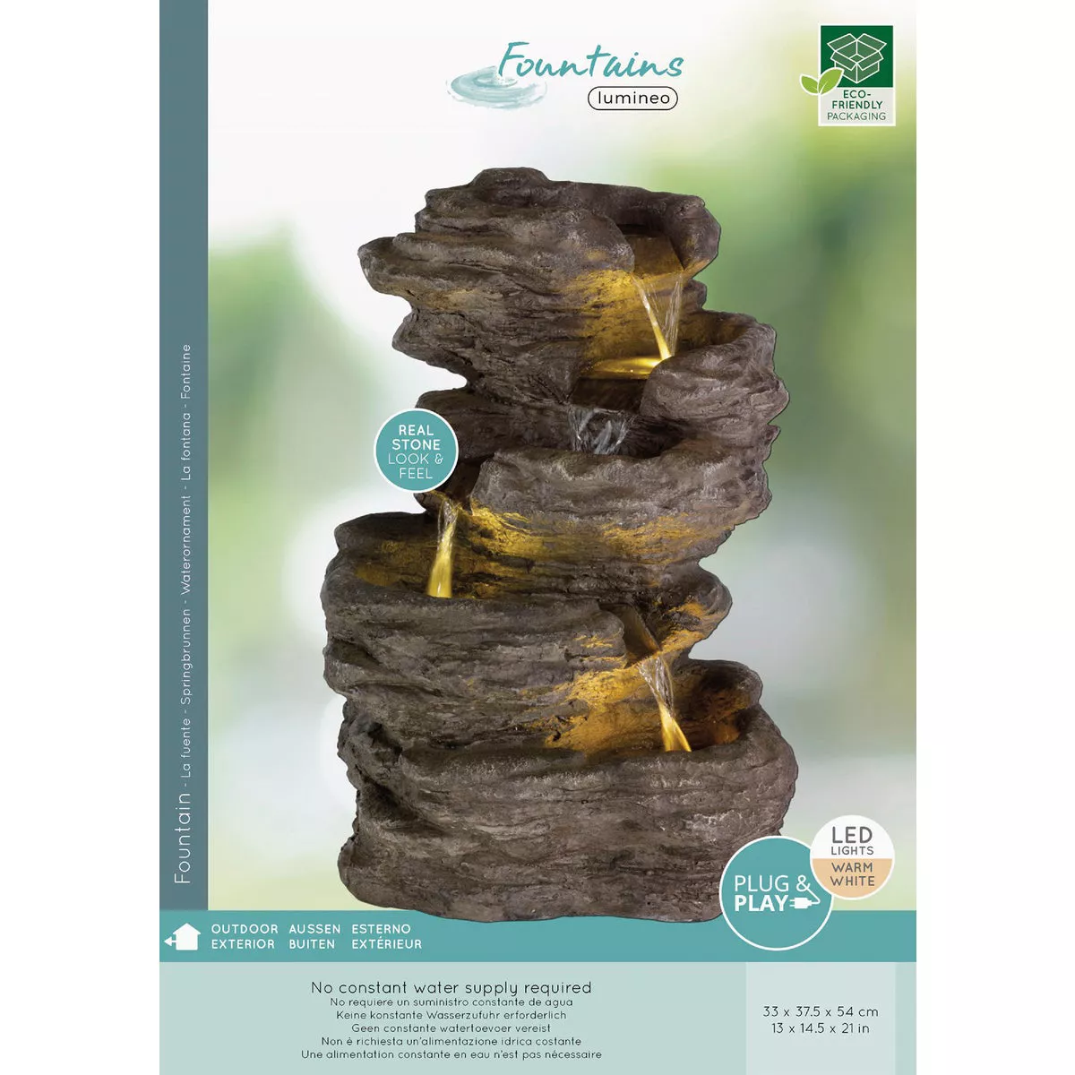 Lumineo 14.8 In. W. x 21.3 In. H. x 13 In. L. Glassfiber Reinforced Concrete Rock Waterfall Fountain - photo 2